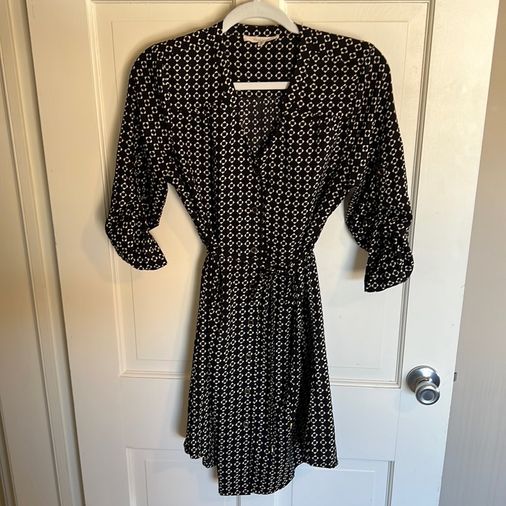 Black and Tan button down dress with tab sleeve - small